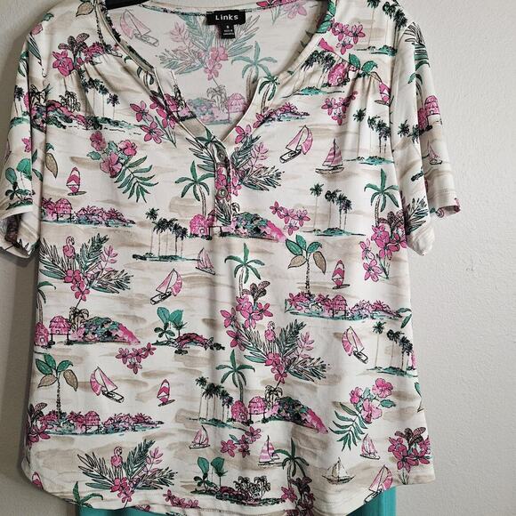 Links Womens 2pc Capri Set Green White Pull On Stretch Pockets Soft Knit Sz S - Picture 2 of 16